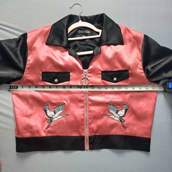 NWOT DOLLS KILL Current Mood Pink Tokyo Satin Jacket Size Large - Picture 4 of 5